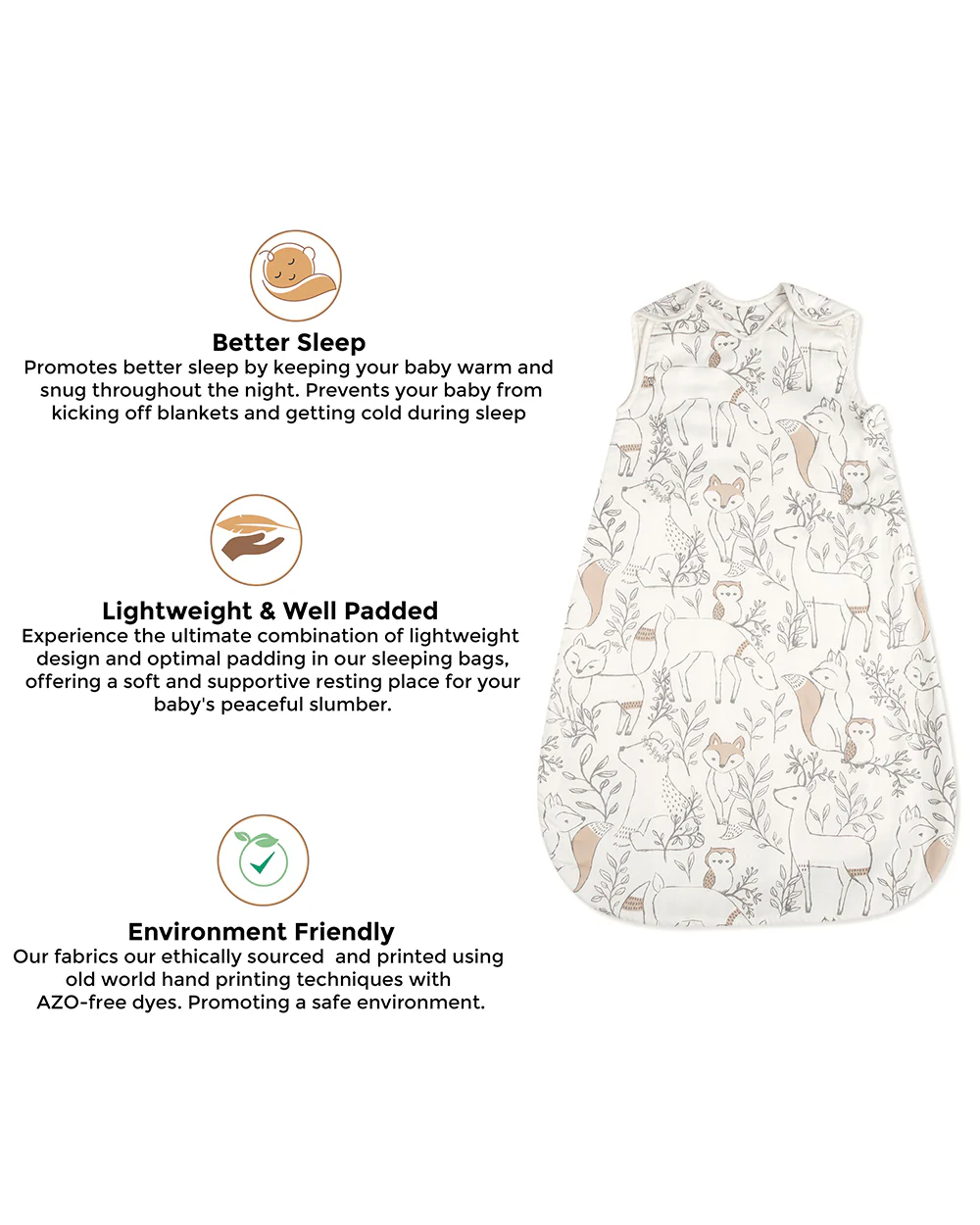 Crane Baby Ezra Baby Sleeping Bag-100% Cotton-Adjustable Underarm Snap & Zipper-Woodland Print-For Infants-0 to 9M - Image 4