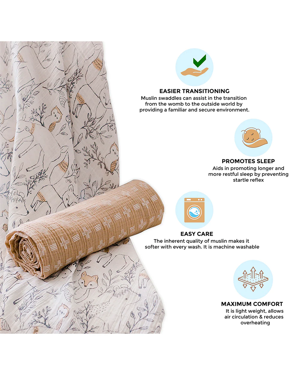 Crane Baby Ezra Swaddles-100% Cotton Muslin-Copper Dash & Woodland Print-Pack of 2-Infant Wraps - Image 4