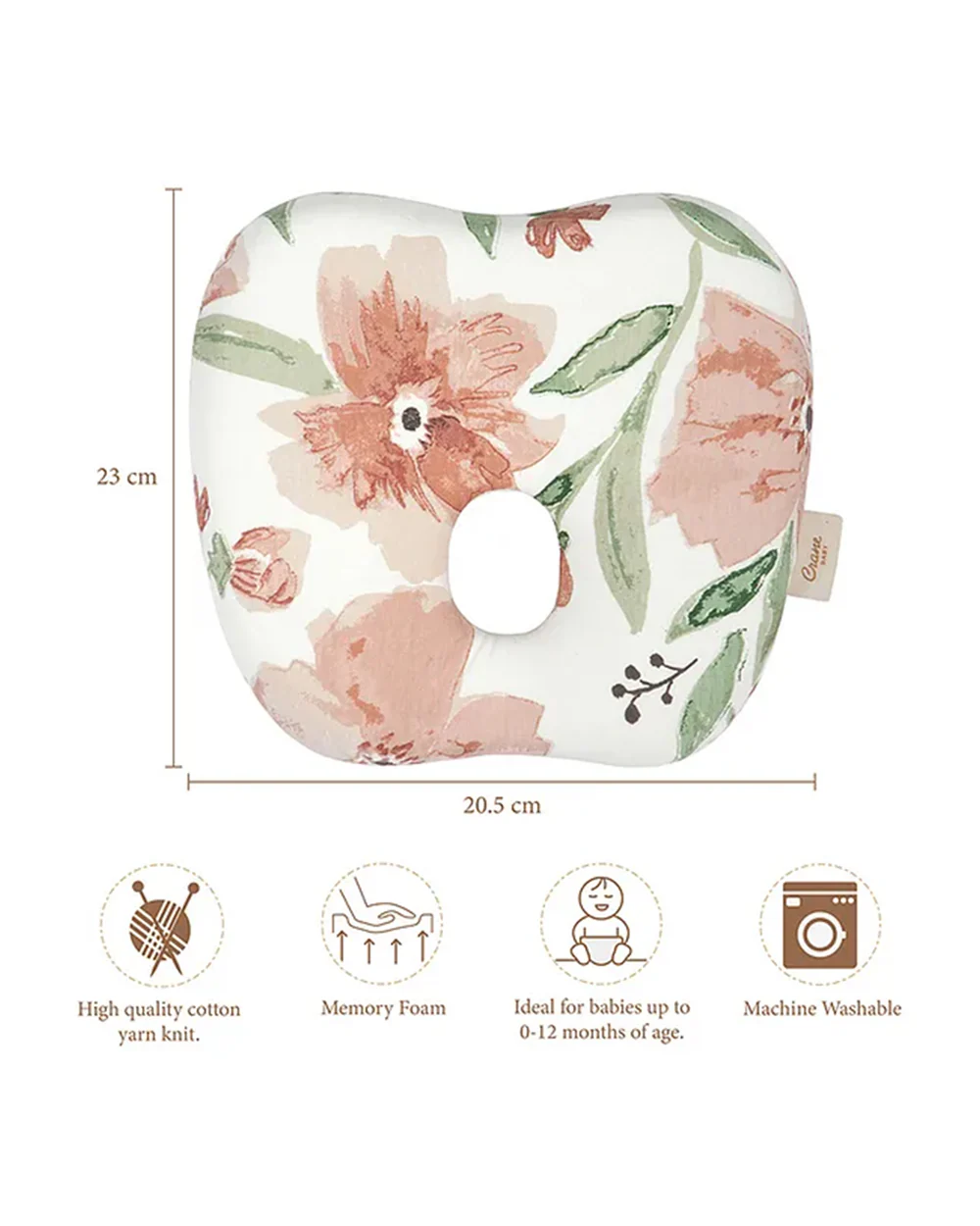 Crane Baby Memory Foam Pillow-Prevents Flat Head Syndrome-Eases Neck Tension of Baby-Parker Floral-For Infants - Image 4