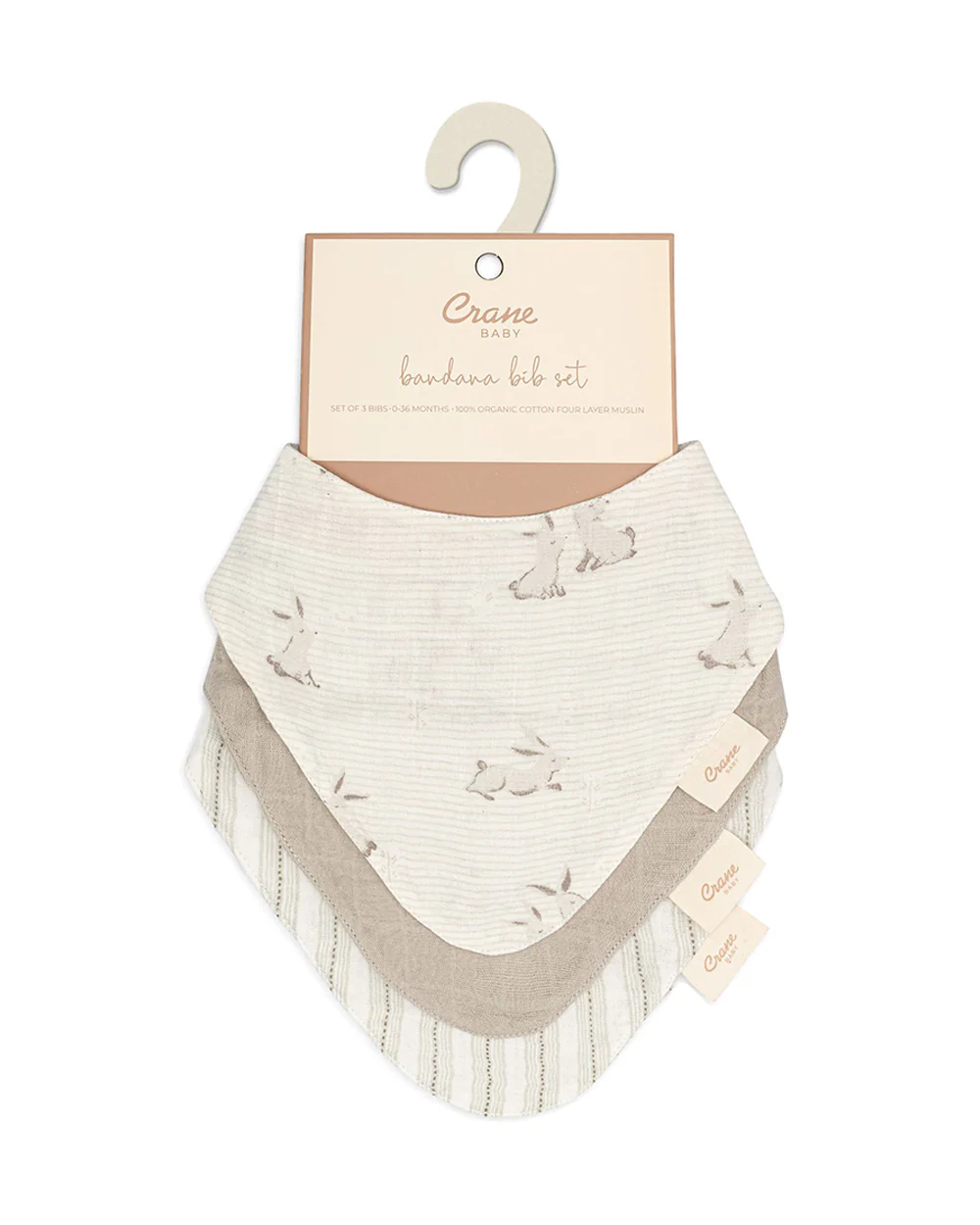 Crane Baby Muslin Bandana Bibs-With 4 Layer Cotton Muslin-High Absorbency-Adjustable Snap Button Closure-Hypoallergenic-Avery Bunny-Pack of 3-For Infants - Image 5