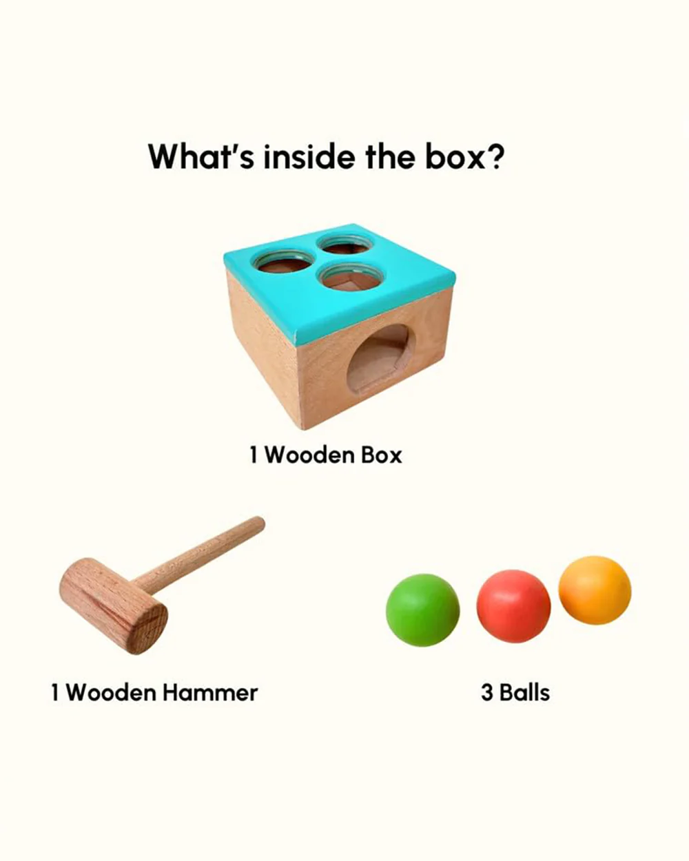 Curious Cub Wooden Hammer Ball Knock-Includes 5 Pieces-Sensory Exploration-Pretend & Play Toy-1 to 2Y - Image 2