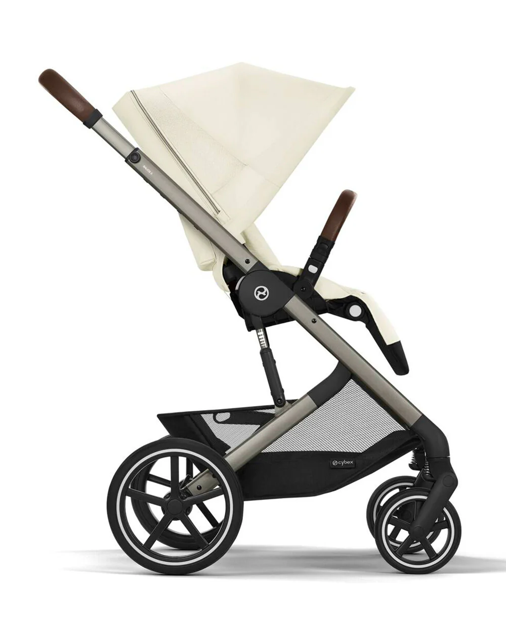 Cybex Balios S Lux Stroller-Advanced Wheel Suspension-Height Adjustable Parent Handle Bar-Reversible & Flat Reclining Seat-One Hand Fold-2 Years Warranty-For 0 to 4Y (Upto 22 Kg)-Taupe Frame & Seashell Beige Seat - Image 7