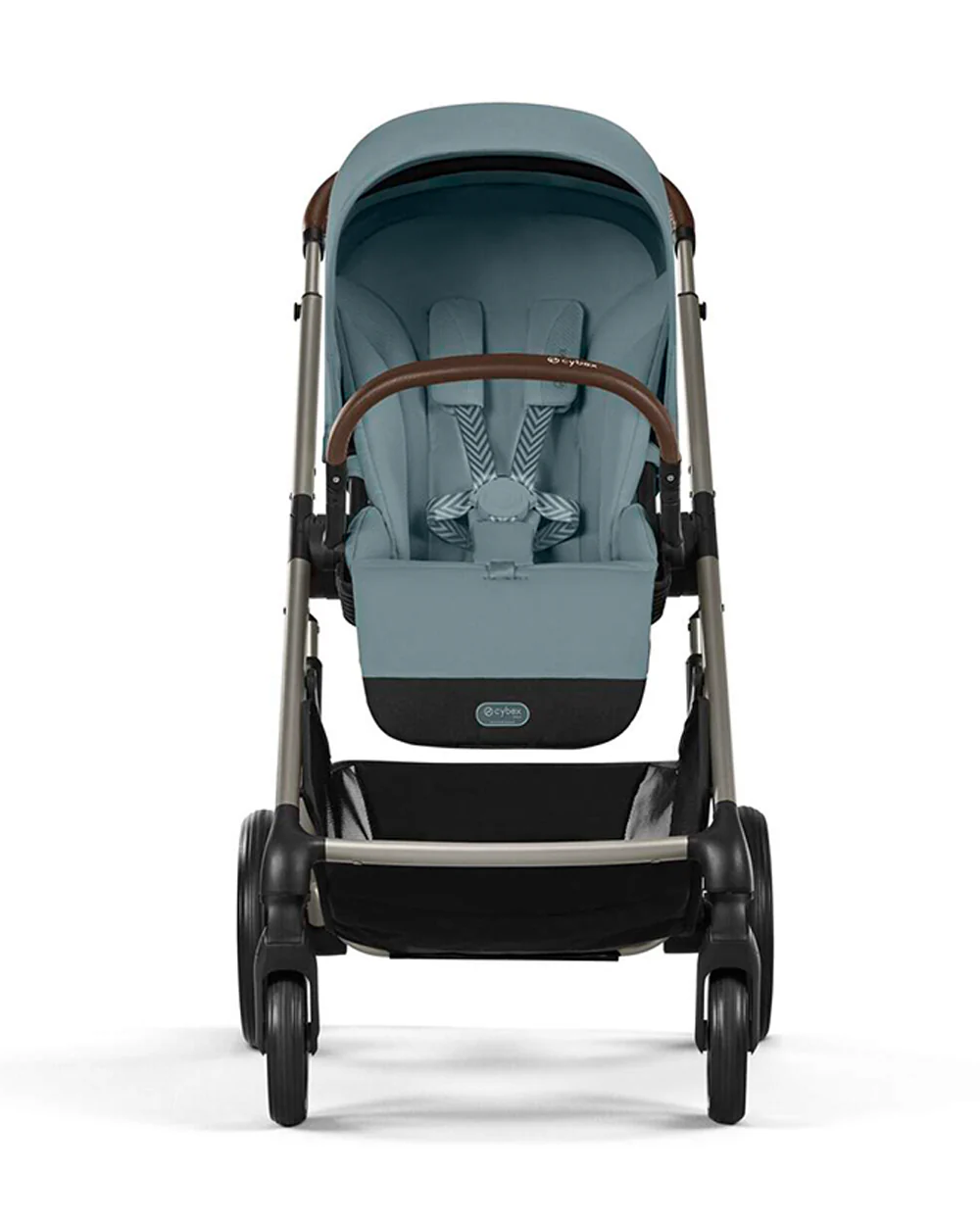 Cybex Balios S Lux Stroller-Advanced Wheel Suspension-Height Adjustable Parent Handle Bar-Reversible & Flat Reclining Seat-One Hand Fold-2 Years Warranty-For 0 to 4Y (Upto 22 Kg)-Taupe Frame & Stormy Blue Seat - Image 6