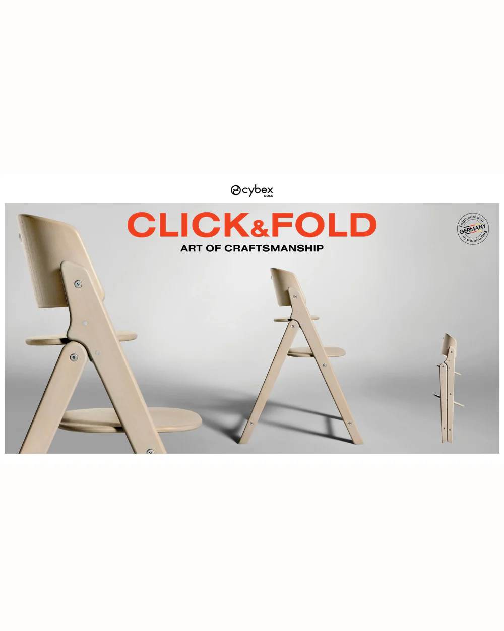 Cybex Click & Fold 3 in 1 High Chair With Baby Set & Tray-Quick & Easy One Hand Unfold-Self Standing When Folded-Individual Height & Depth Adjustment of Seat & Footrest-For 6M to 99Y (Upto 120 Kg)-All Natural Light - Image 3