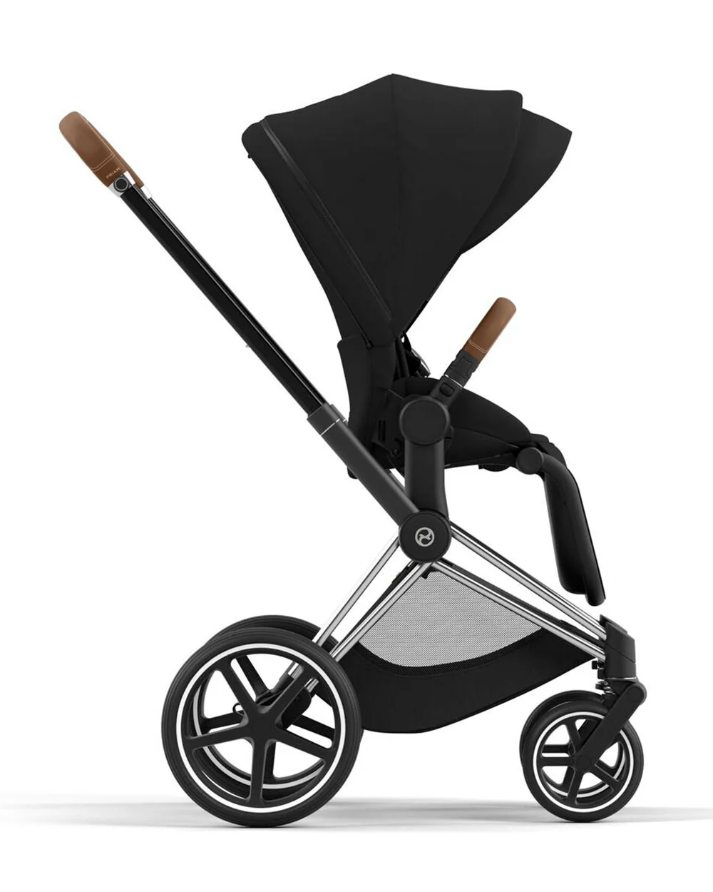 Cybex Priam Stroller-Height Adjustable Parent Handle Bar-Reversible & Flat Reclining Seat-One Hand Fold-Travel System Compatible-2 Years Warranty-For 0 to 4Y (Upto 22 Kg)-Chrome Brown Frame & Sepia Black Seat - Image 9
