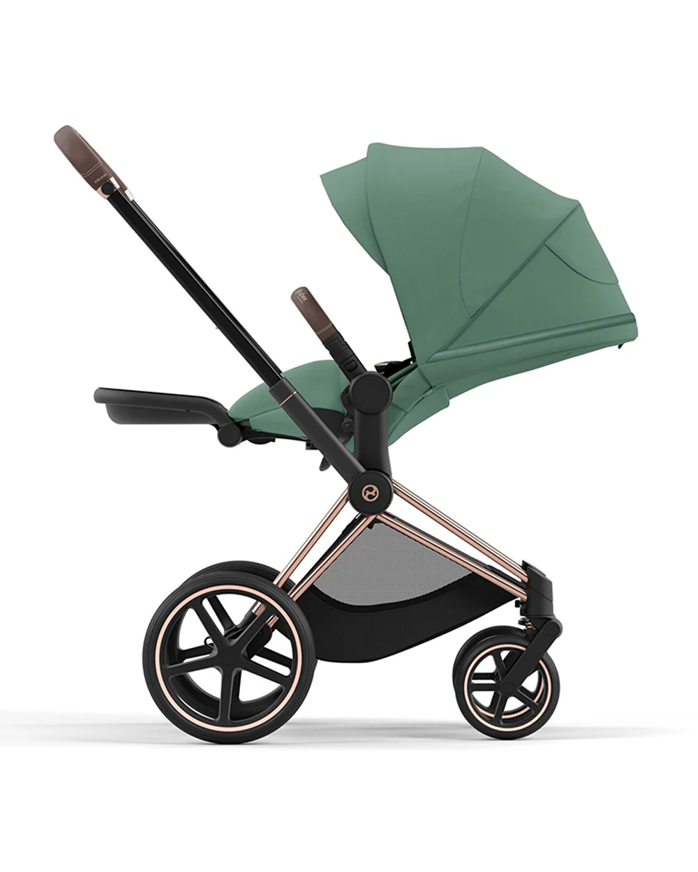 Cybex Priam Stroller-Height Adjustable Parent Handle Bar-Reversible & Flat Reclining Seat-One Hand Fold-Travel System Compatible-2 Years Warranty-For 0 to 4Y (Upto 22 Kg)-Rosegold Frame & Leaf Green Seat - Image 7