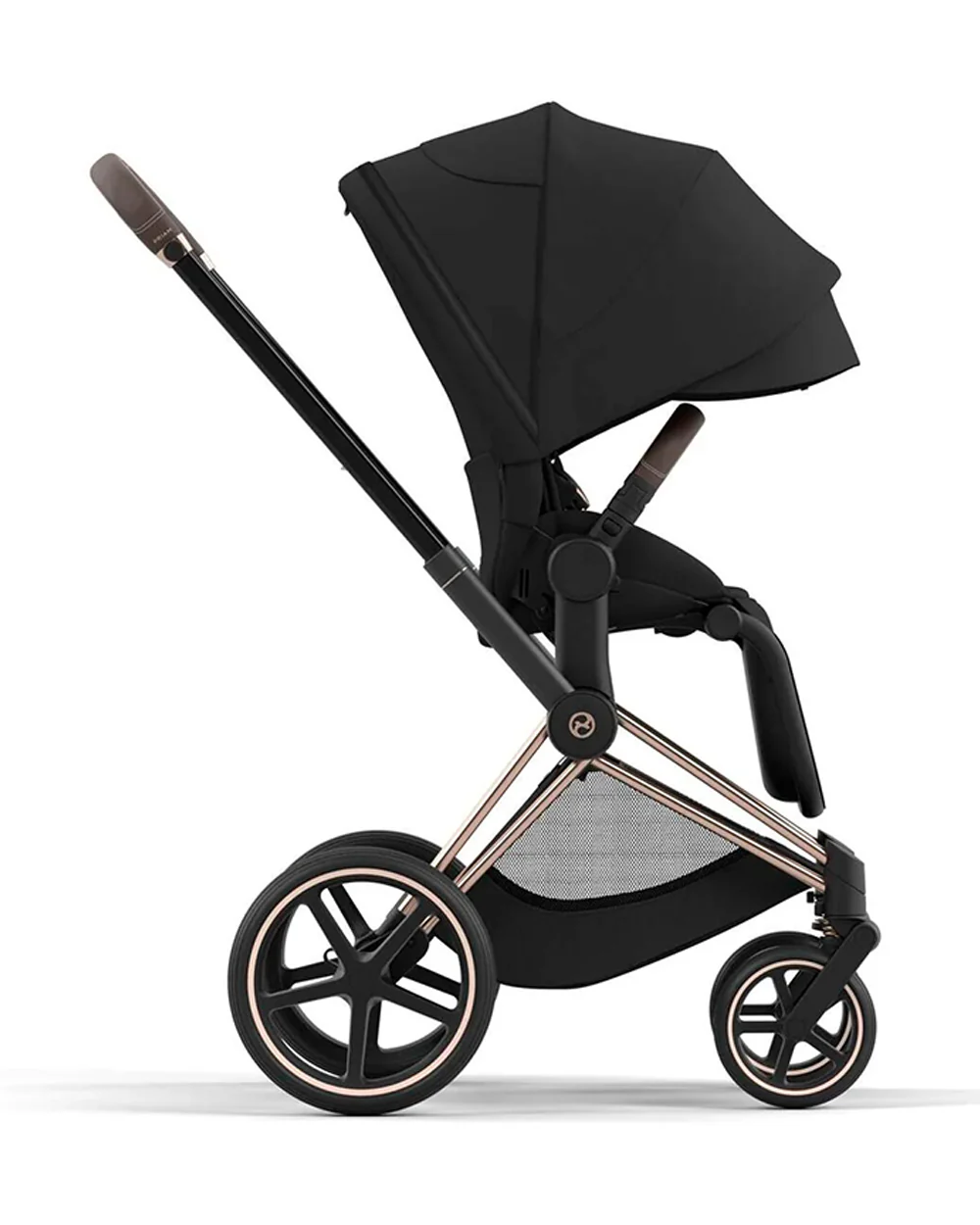 Cybex Priam Stroller-Height Adjustable Parent Handle Bar-Reversible & Flat Reclining Seat-One Hand Fold-Travel System Compatible-2 Years Warranty-For 0 to 4Y (Upto 22 Kg)-Rosegold Frame & Sepia Black Seat - Image 8