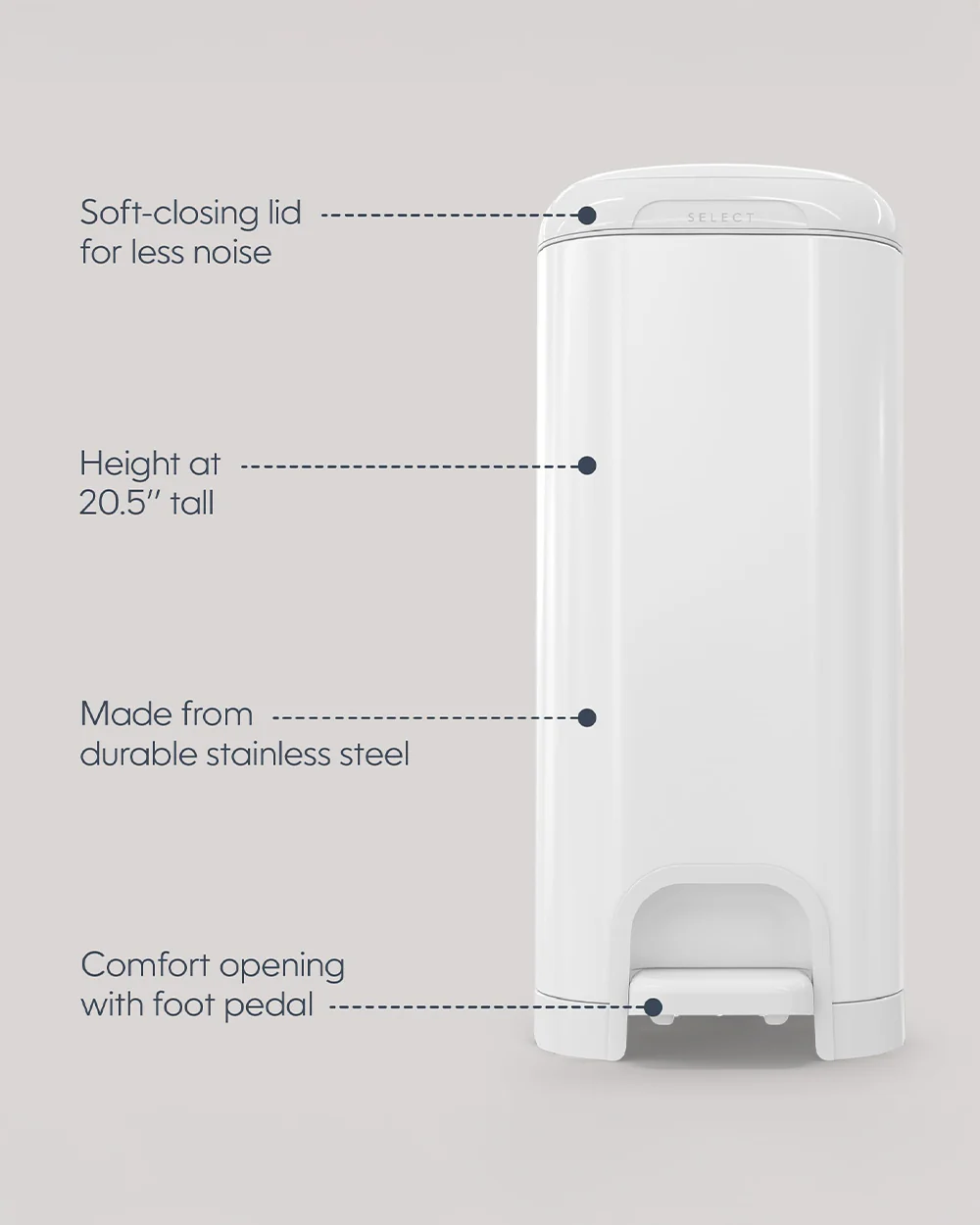 Diaper Genie Select Diaper Pail-Comes with Square Starter Refills-Stainless Steel-Holds upto 40 newborn diapers-Push N Lock clamp to prevent odour-Foot pedal for easy one-handed operation-White - Image 4