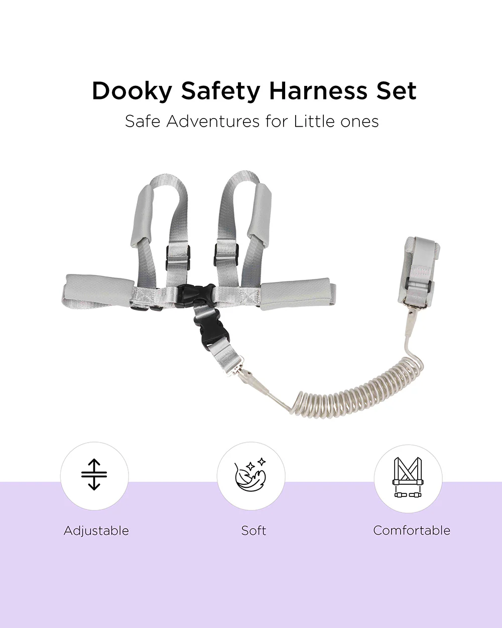 Dooky Anti Lost Safety Harness Set With Range of 2.5m-Baby Harness With Parent Wristband & Flexible Strap-Velcro Lock-Grey-6 to 36M - Image 4