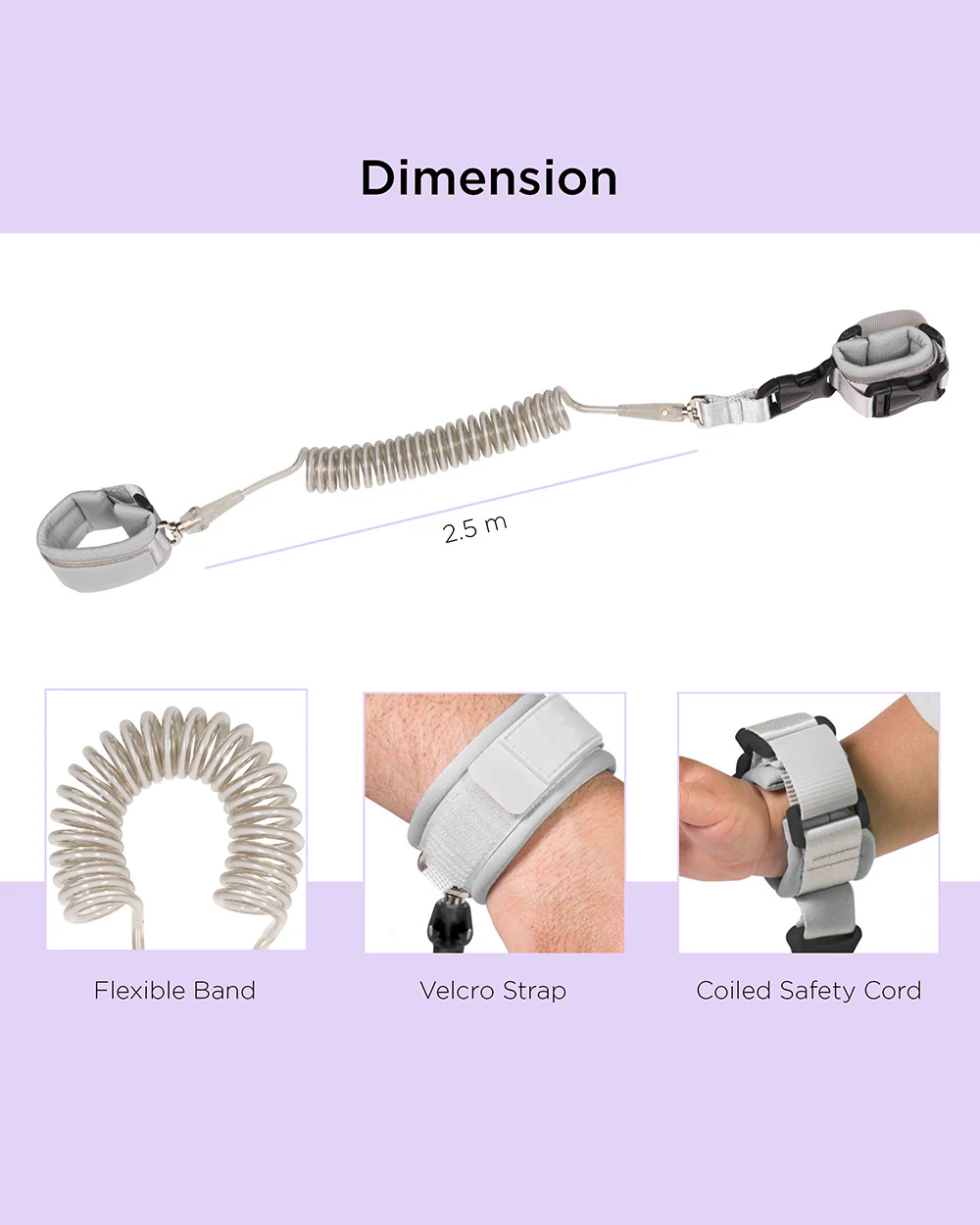 Dooky Anti Lost Safety Wristband With Range of 2.5m-Safety Harness-Velcro Lock-White-6 to 36M - Image 4