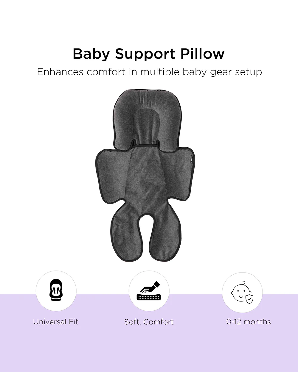 Dooky Baby Support Pillow-Suitable For Strollers, Car Seats, Carry Cots & Bouncers-Fits Both 3 & 5 Point Harness-For 0 to 12M-Grey - Image 2