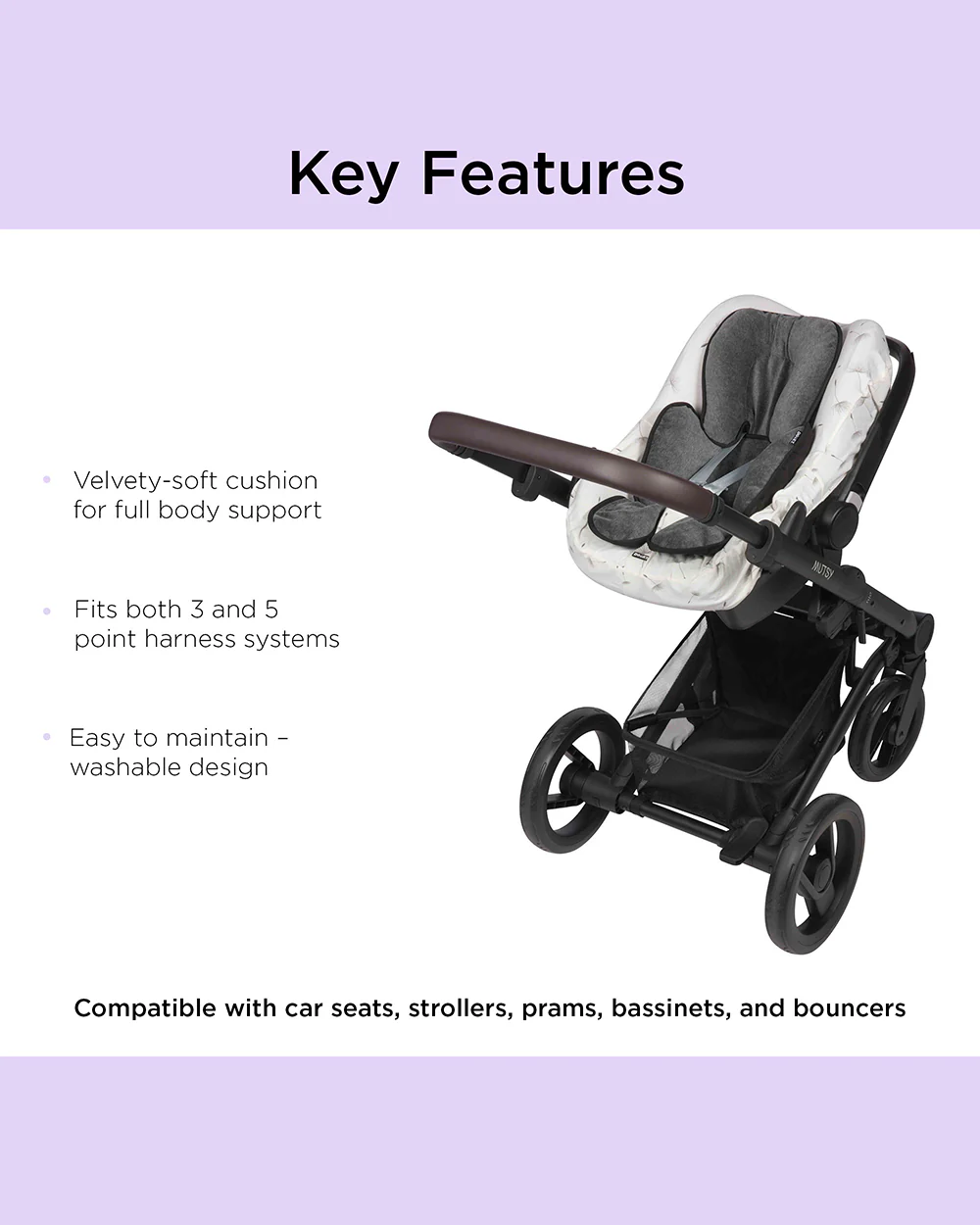 Dooky Baby Support Pillow-Suitable For Strollers, Car Seats, Carry Cots & Bouncers-Fits Both 3 & 5 Point Harness-For 0 to 12M-Grey - Image 3