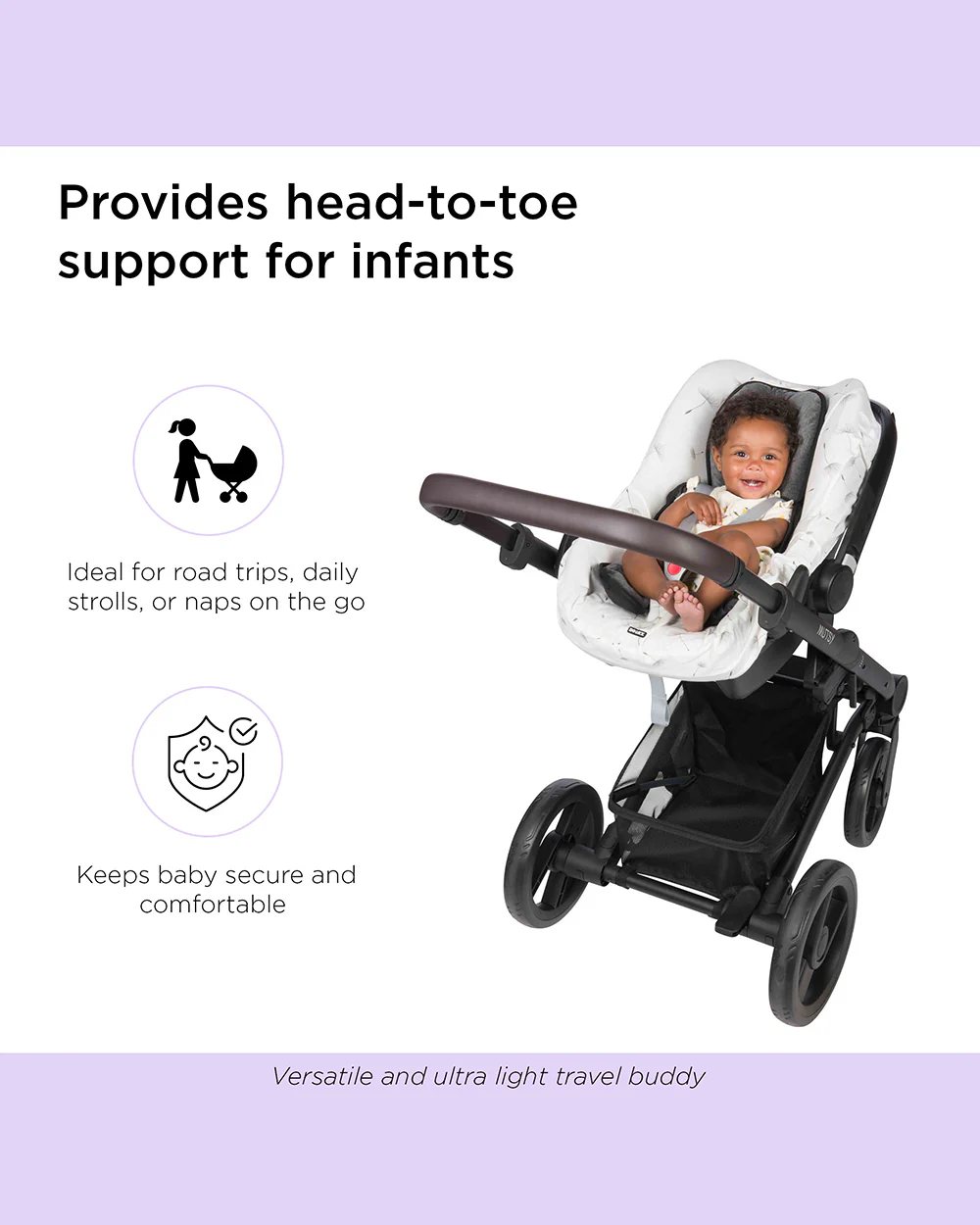 Dooky Baby Support Pillow-Suitable For Strollers, Car Seats, Carry Cots & Bouncers-Fits Both 3 & 5 Point Harness-For 0 to 12M-Grey - Image 4