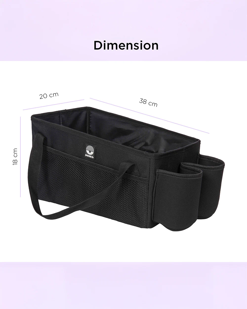 Dooky Back Seat Basket-Easy To Attach With Car Seat Belt-With Two Carry Handles & Multiple Storage Compartments-Black - Image 4