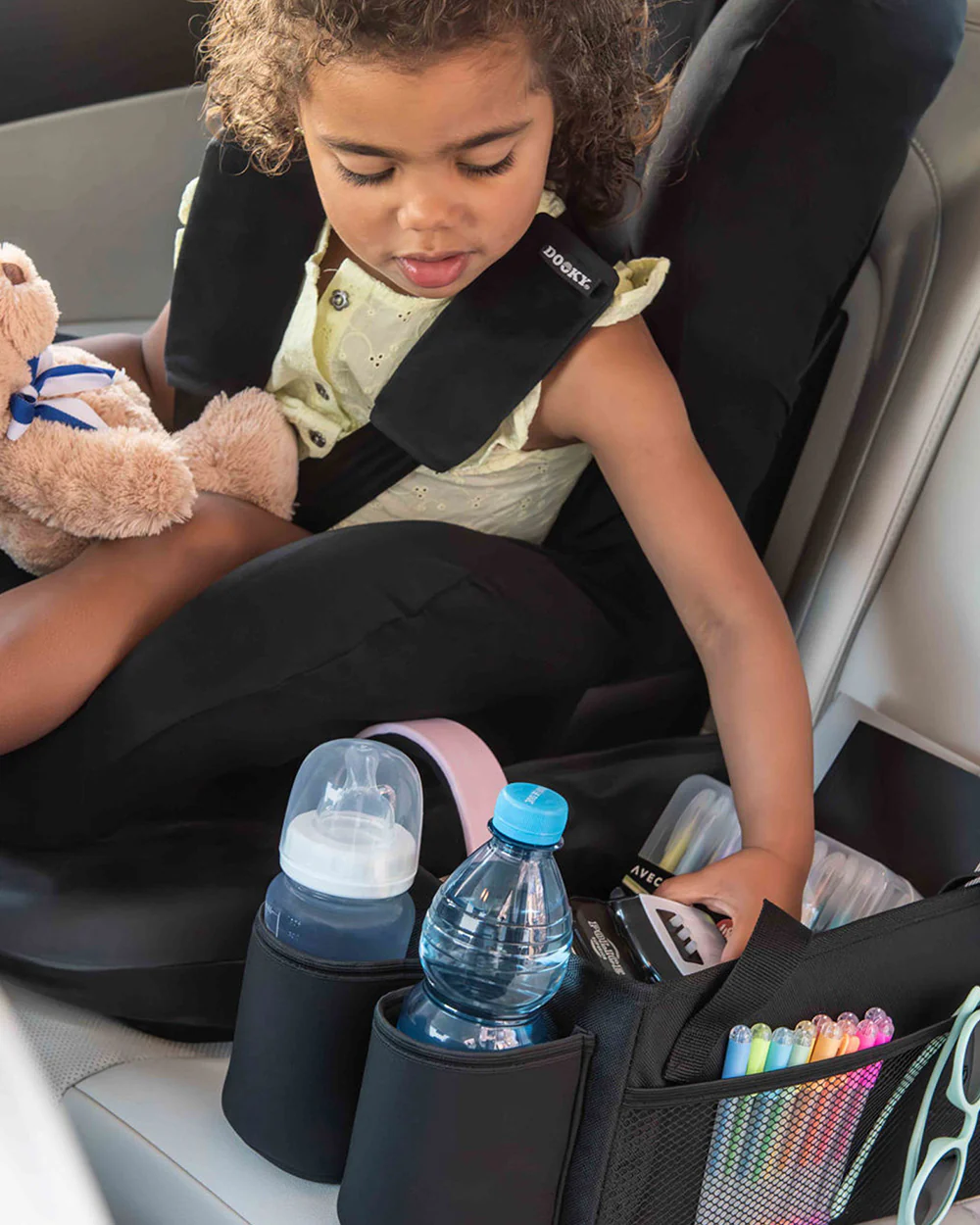 Dooky Back Seat Basket-Easy To Attach With Car Seat Belt-With Two Carry Handles & Multiple Storage Compartments-Black - Image 7