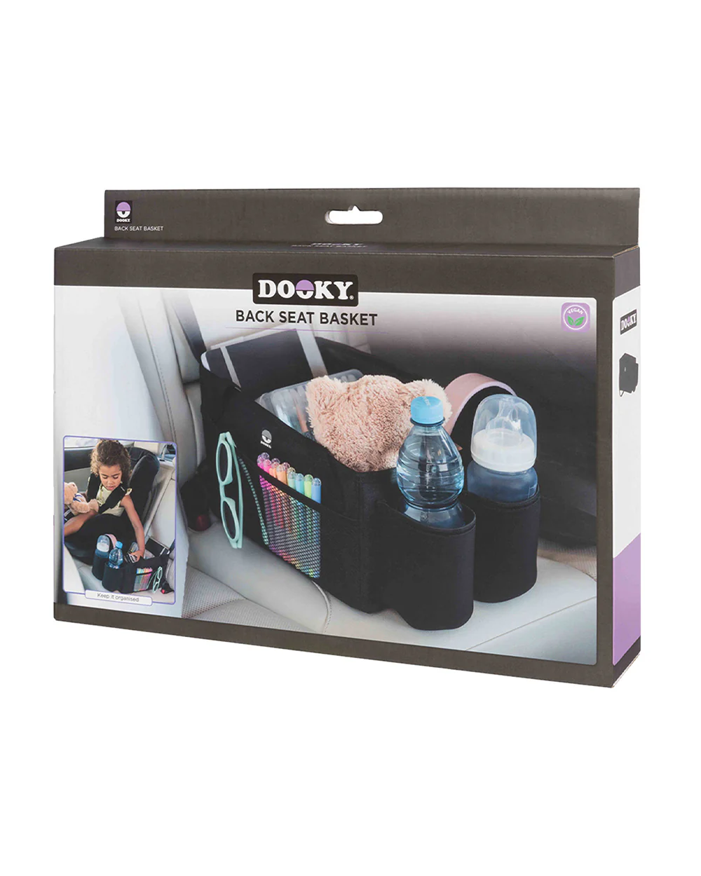 Dooky Back Seat Basket-Easy To Attach With Car Seat Belt-With Two Carry Handles & Multiple Storage Compartments-Black - Image 8