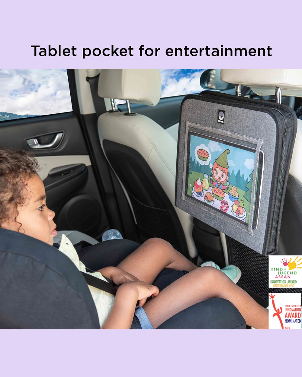 Dooky Backseat Travel Tray-Easy To Attach To The Headrest-Foldable & Compact-Intergrated Table With Adjustable Angle & Raised Edge-Black - Image 4