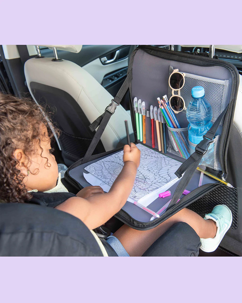 Dooky Backseat Travel Tray-Easy To Attach To The Headrest-Foldable & Compact-Intergrated Table With Adjustable Angle & Raised Edge-Black - Image 6
