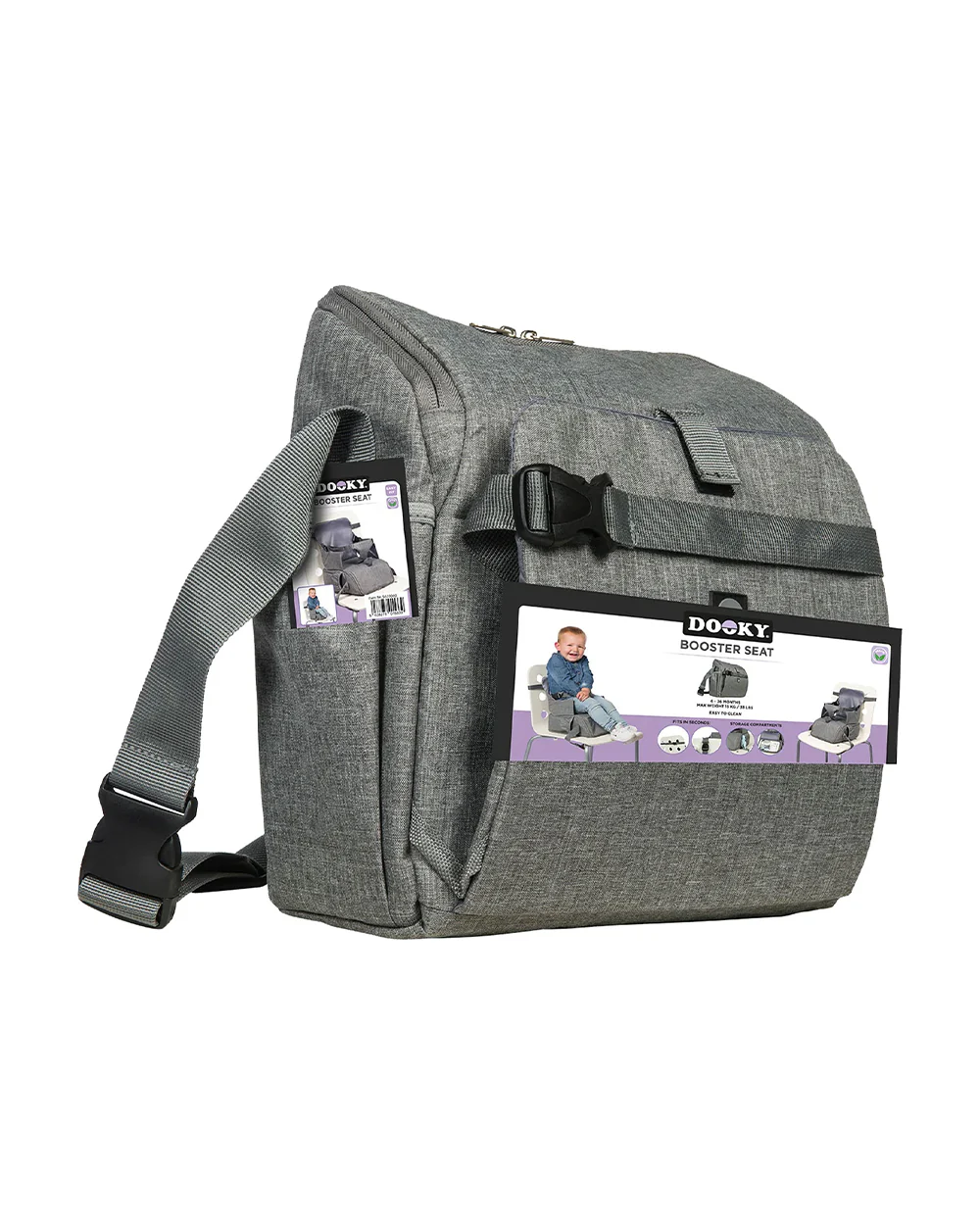 Dooky Diaper Bag That Converts Into Booster Seat-3 Point Harness-Increases Seating Height-With Convenient Storage Pockets-Easy To Carry With Carrying Handle-Grey - Image 4