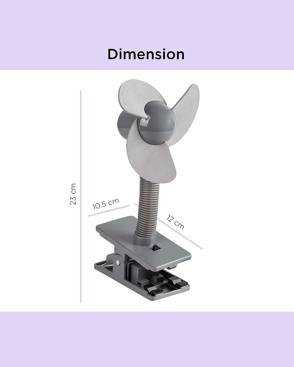 Dooky Stroller Fan Soft Foam-100% Baby Safe Soft Foam Fins-Clips Onto Stroller Bumper Bar-Flexible Neck-Requires Battery-Grey - Image 3