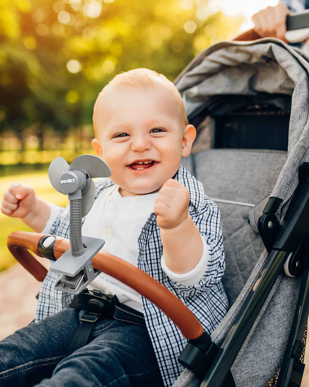Dooky Stroller Fan Soft Foam-100% Baby Safe Soft Foam Fins-Clips Onto Stroller Bumper Bar-Flexible Neck-Requires Battery-Grey - Image 5