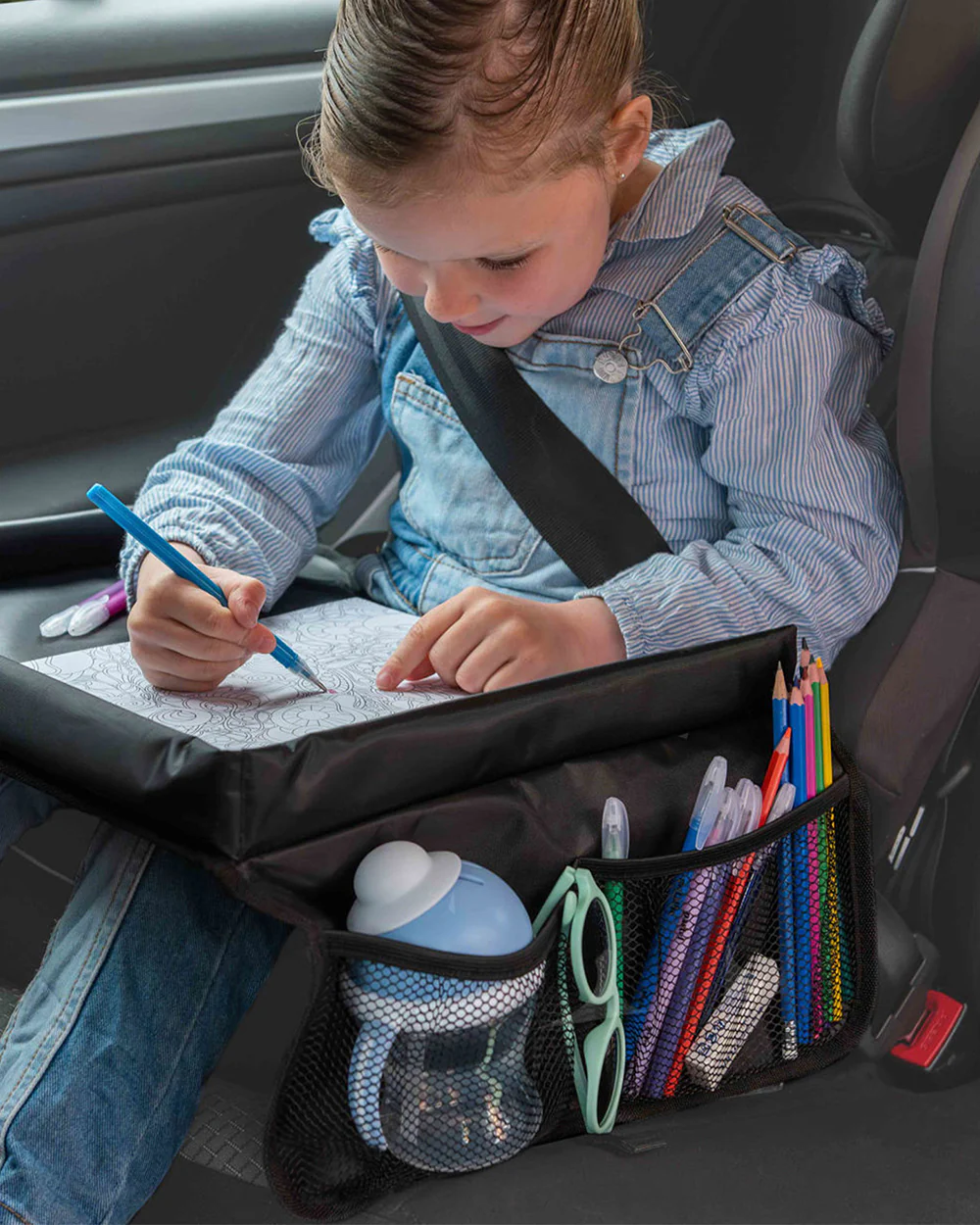 Dooky Travel Table-Sturdy With Raised Edges-Suitable For Cars, Trains, Airplanes & Car Seats-Easy To Clean-With Convenient Storage Compartments-Black - Image 4