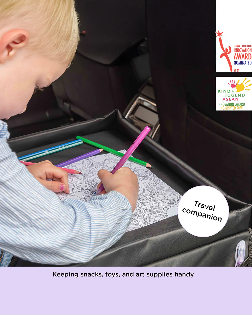 Dooky Travel Table-Sturdy With Raised Edges-Suitable For Cars, Trains, Airplanes & Car Seats-Easy To Clean-With Convenient Storage Compartments-Black - Image 7