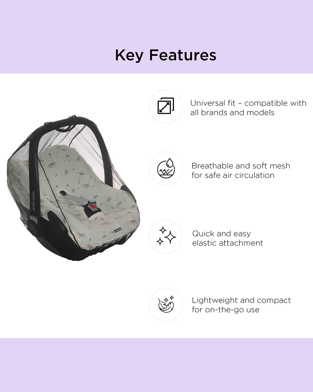 Dooky Universal Car Seat Mosquito Net-Breathable-Quick & Easy To Attach-For Infant Car Seats - Image 3
