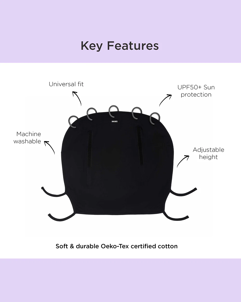 Dooky Universal Cover-Fits Easy On Any Stroller, Infant Car seat & Carry Cot-Breathable Oekotex Certified Cotton-UPF50+ Protection-Black - Image 3