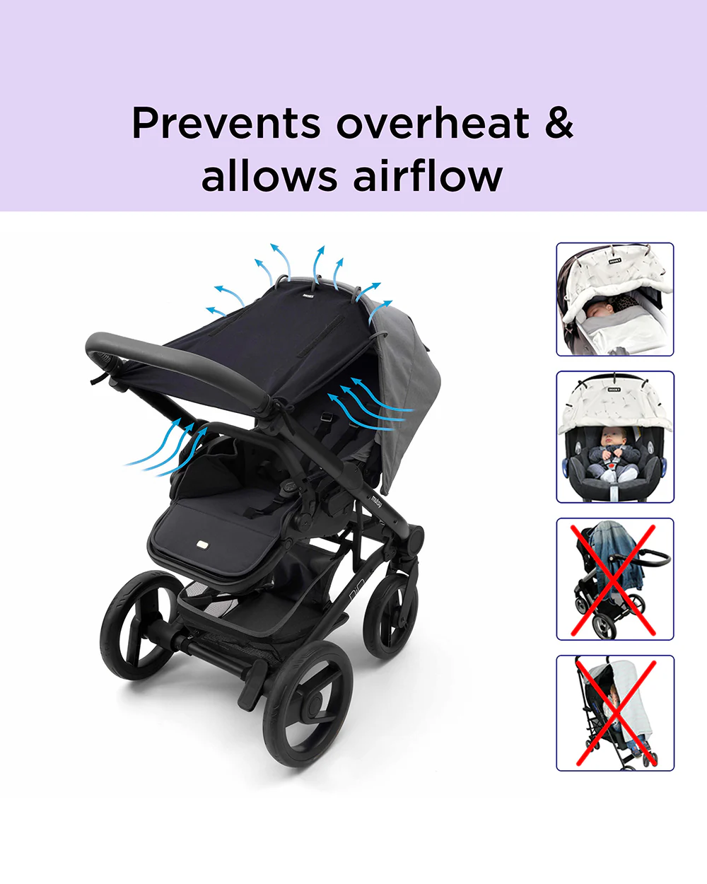 Dooky Universal Cover-Fits Easy On Any Stroller, Infant Car seat & Carry Cot-Breathable Oekotex Certified Cotton-UPF50+ Protection-Black - Image 4