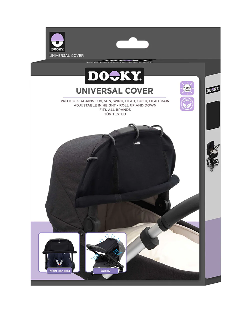 Dooky Universal Cover-Fits Easy On Any Stroller, Infant Car seat & Carry Cot-Breathable Oekotex Certified Cotton-UPF50+ Protection-Black - Image 6