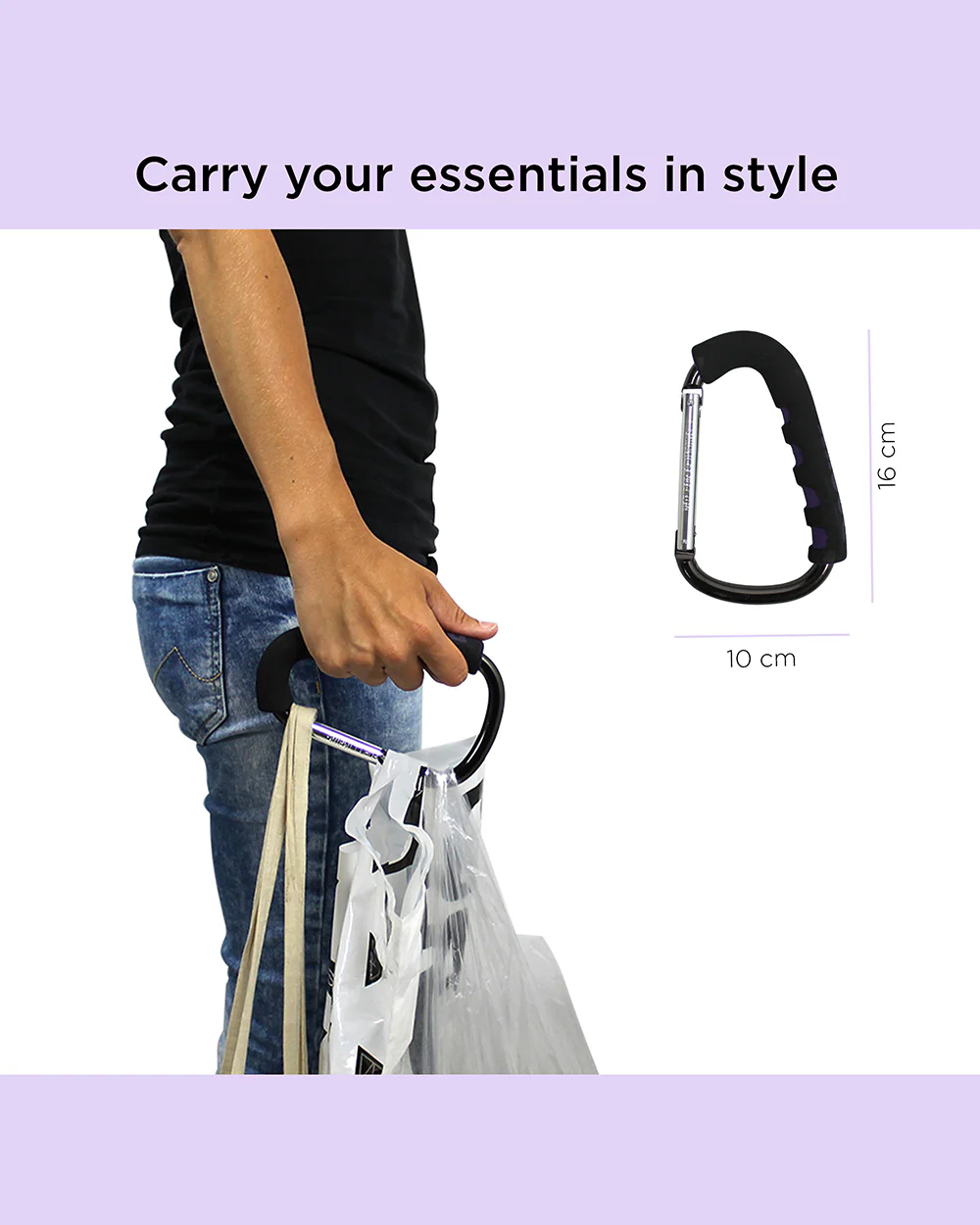 Dooky Universal Hook-Clips Onto Stroller Handle Bars & Shopping Carts-Strong & Robust-Black - Image 3