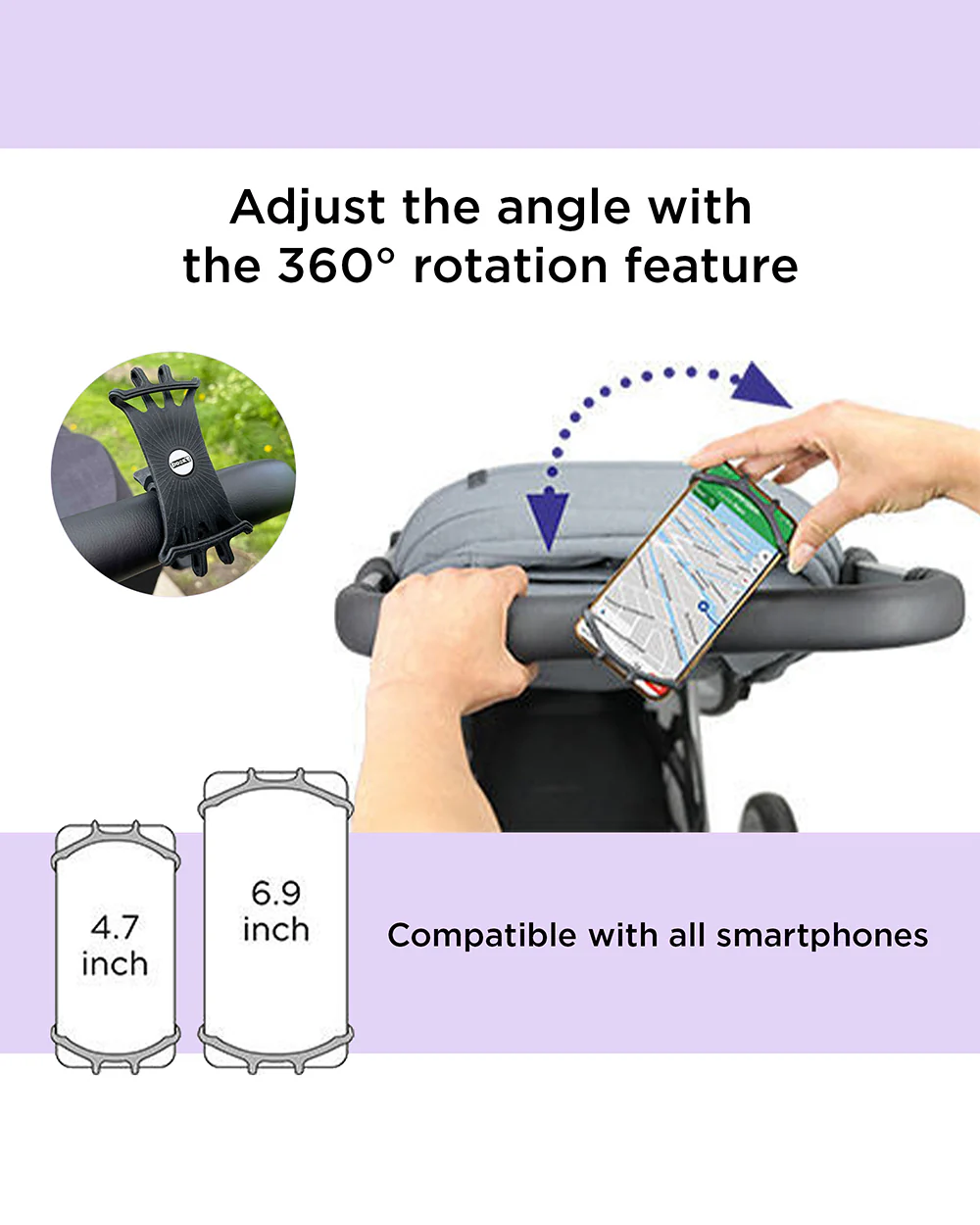 Dooky Universal Phone Holder-Fits Onto Stroller Handle Bars, Bumper Bars & Car Headrests-Shock Proof & 360 Degree Rotatable-Black - Image 4