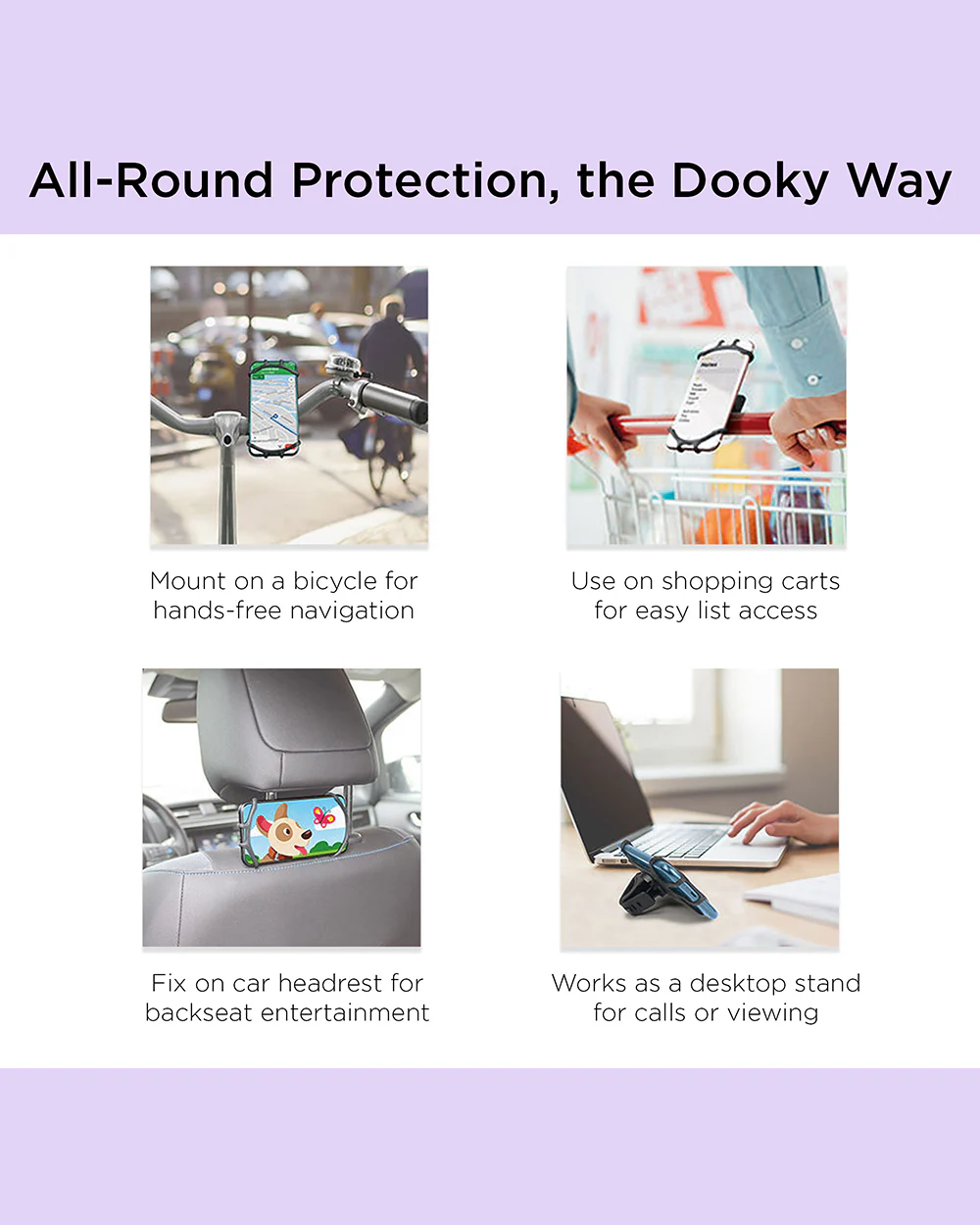 Dooky Universal Phone Holder-Fits Onto Stroller Handle Bars, Bumper Bars & Car Headrests-Shock Proof & 360 Degree Rotatable-Black - Image 5