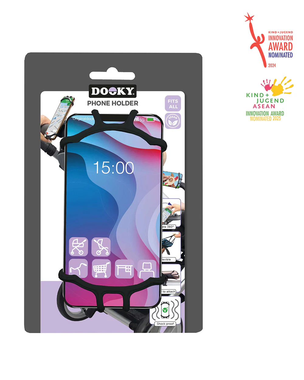 Dooky Universal Phone Holder-Fits Onto Stroller Handle Bars, Bumper Bars & Car Headrests-Shock Proof & 360 Degree Rotatable-Black - Image 6