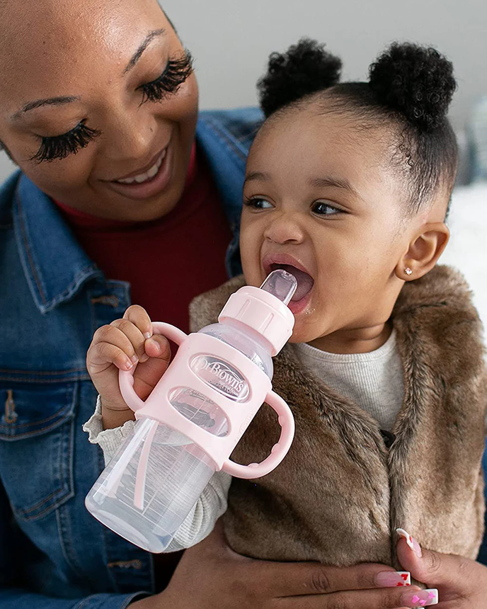 Dr. Brown's 100% Silicone Handles-For Narrow Feeding Bottles-BPA Free-Pink - Image 2
