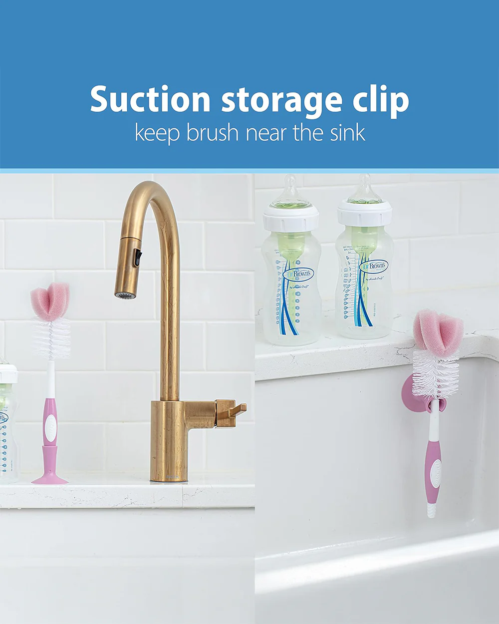 Dr. Brown's Bottle & Nipple Cleaning Brush-Anti Slip Handle-Pink - Image 4