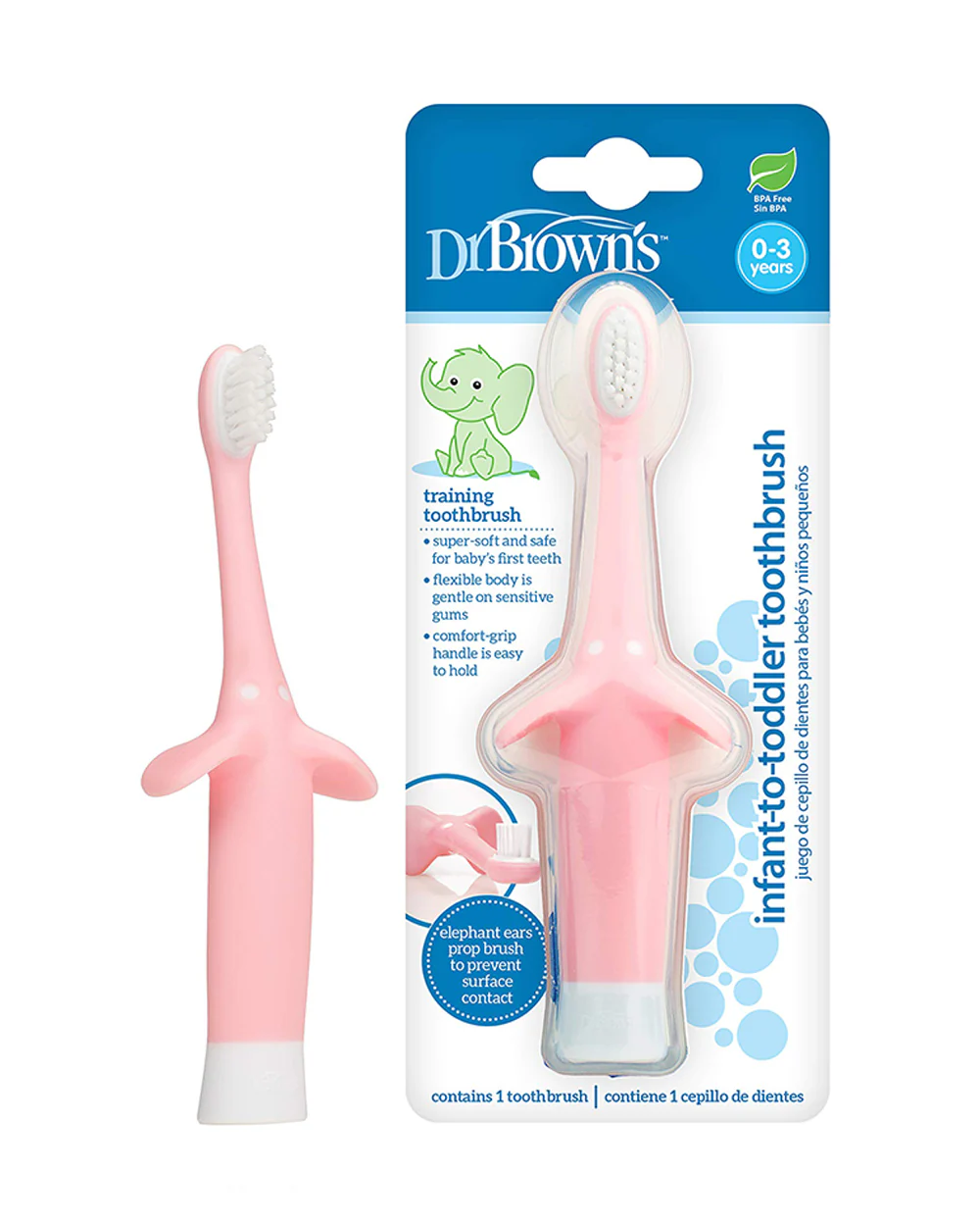 Dr. Brown's Infant-To-Toddler Training Baby Toothbrush-0 to 3 Yr-Pink Elephant - Image 2