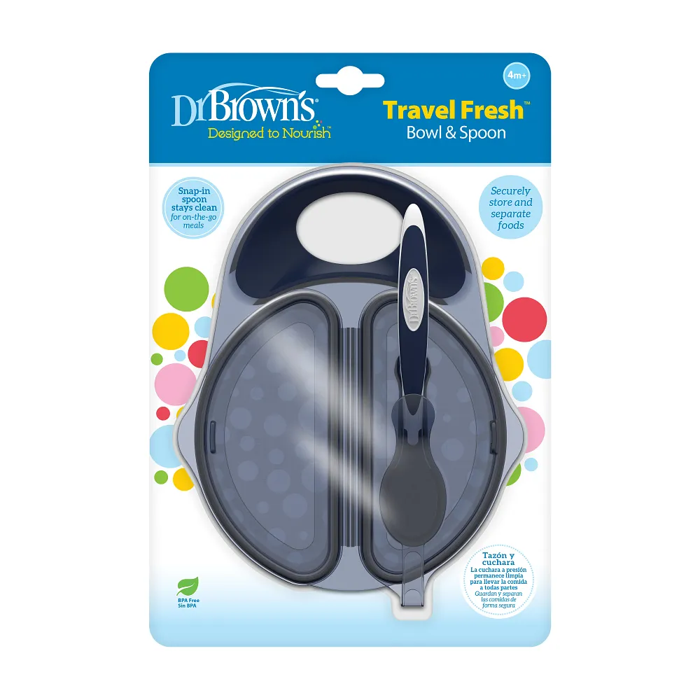 Dr. Brown’s Travel Fresh Bowl & Spoon Set - Dark Blue - Dishwasher Safe - Easy Grip - For Feeding Infants - Image 2