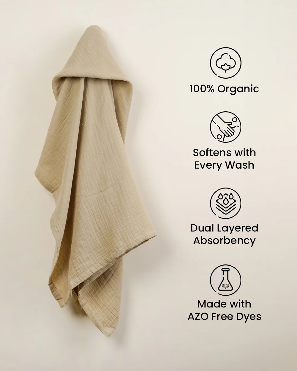 duckduckbaby Super Absorbent Baby Muslin Towel-100% Organic Cotton-Ultrasoft & Lightweight-Gets Softer With Every Wash-Natural - Image 3