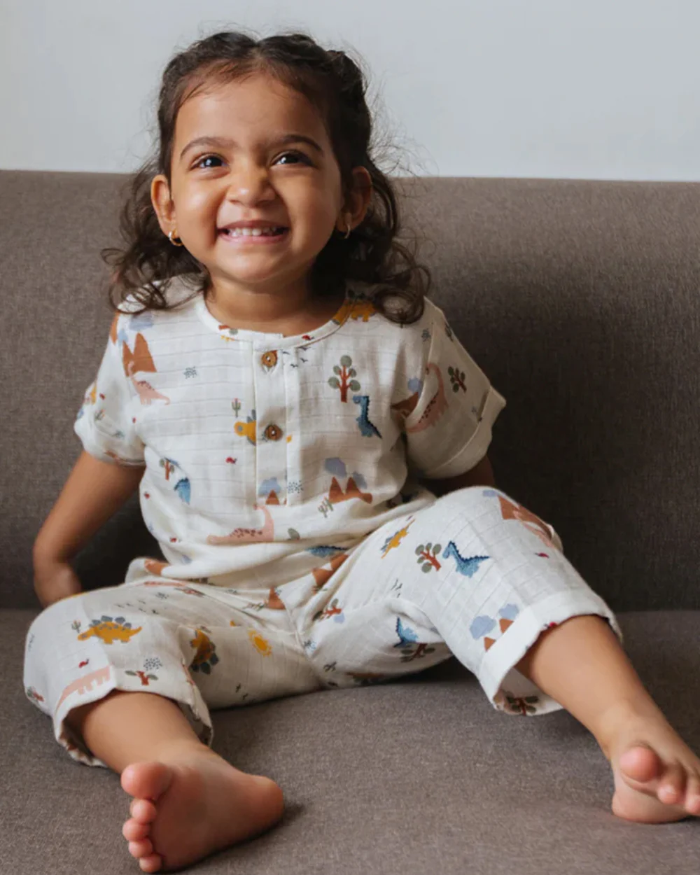 Dulaar A Day With Dinos Top & Pajama Set-Printed-Short Sleeves-Organic Cotton-For Infants - Image 5