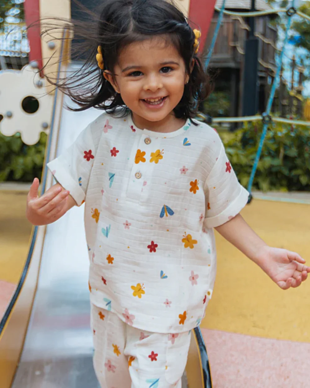 Dulaar A World In Bloom Top & Pajama Set-Printed-Short Sleeves-Organic Cotton-For Infants - Image 3