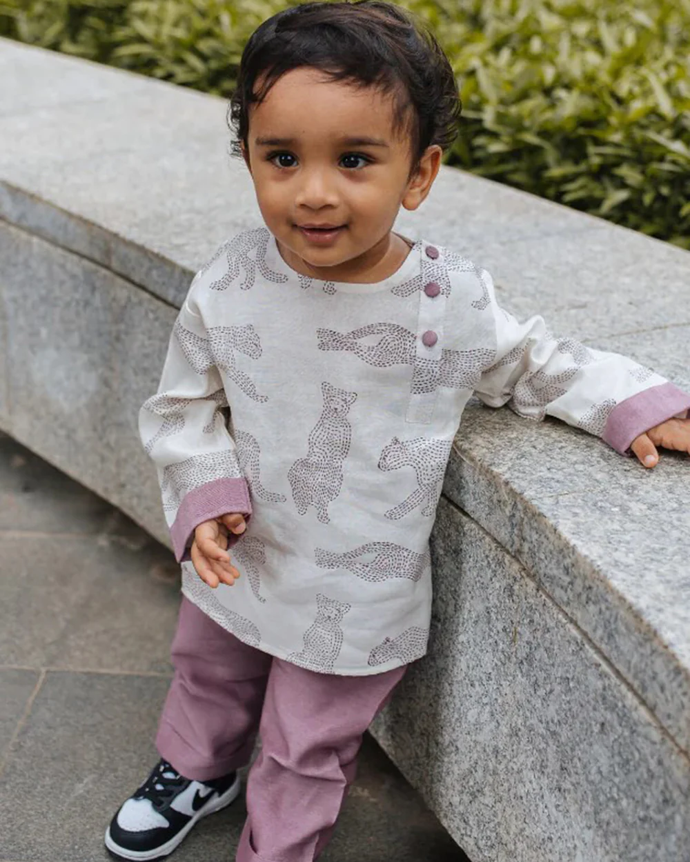 Dulaar Cheerful Cheetas Kurta Pajama Set-Hand Block Printed-Chanderi-For Infants - Image 3