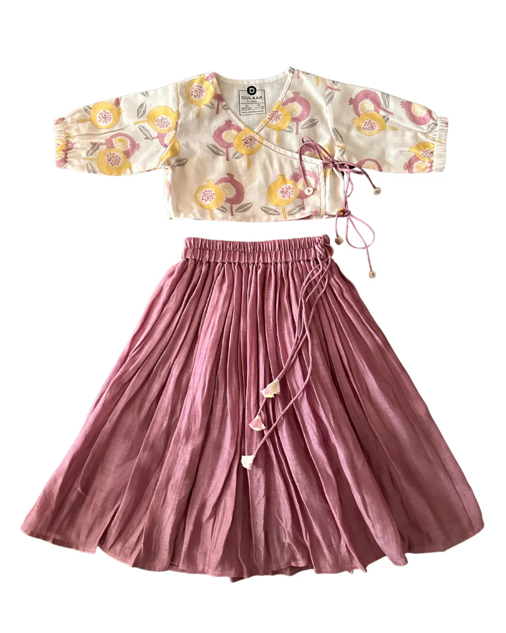 Dulaar Gardens of Anar Mulberry Lehenga Set-Hand Block Printed-Chanderi-For Infants - Image 2