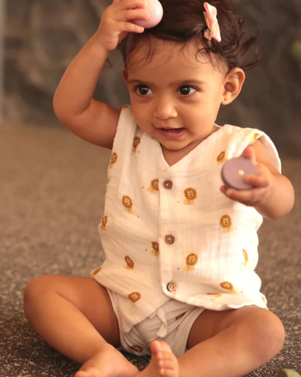 Dulaar Just-Lion Around Top & Shorts Set-Printed-Sleeveless-Organic Cotton-For Infants - Image 2
