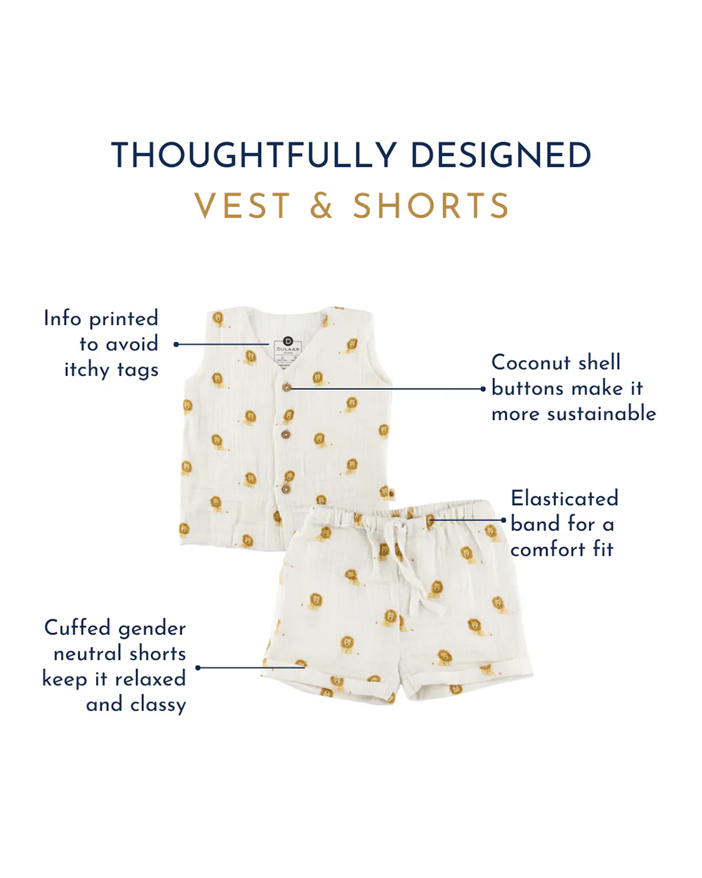 Dulaar Just-Lion Around Top & Shorts Set-Printed-Sleeveless-Organic Cotton-For Infants - Image 3