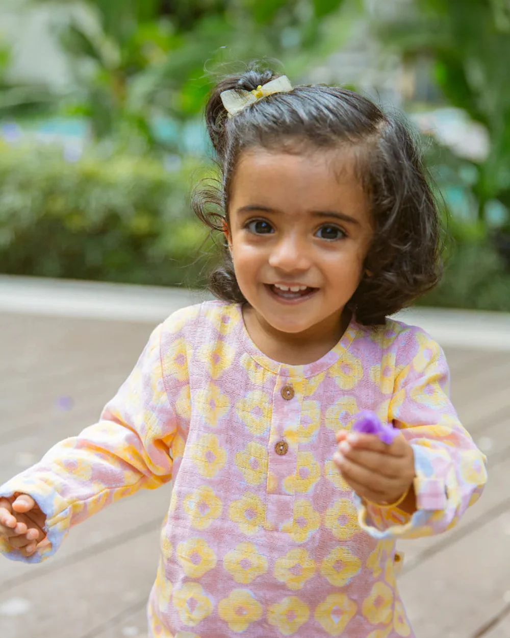 Dulaar Lucky Clover Pink Kurta Pajama Set-Hand Block Printed-Muslin-For Infants - Image 3