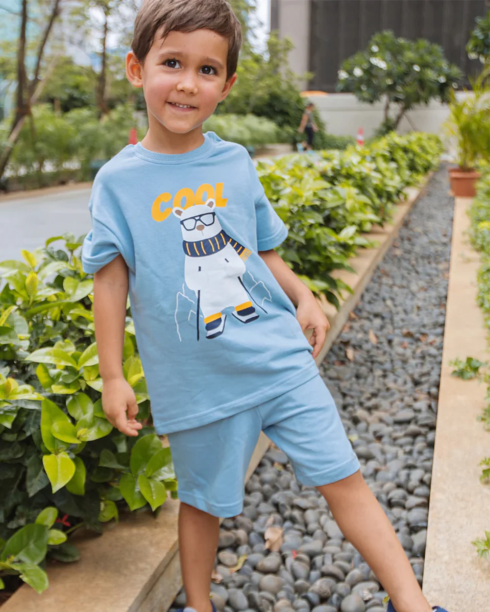 Dulaar Pogo the Polar Bear Top & Shorts Set-Printed-Short Sleeves-Cotton Blend-For Infants - Image 2