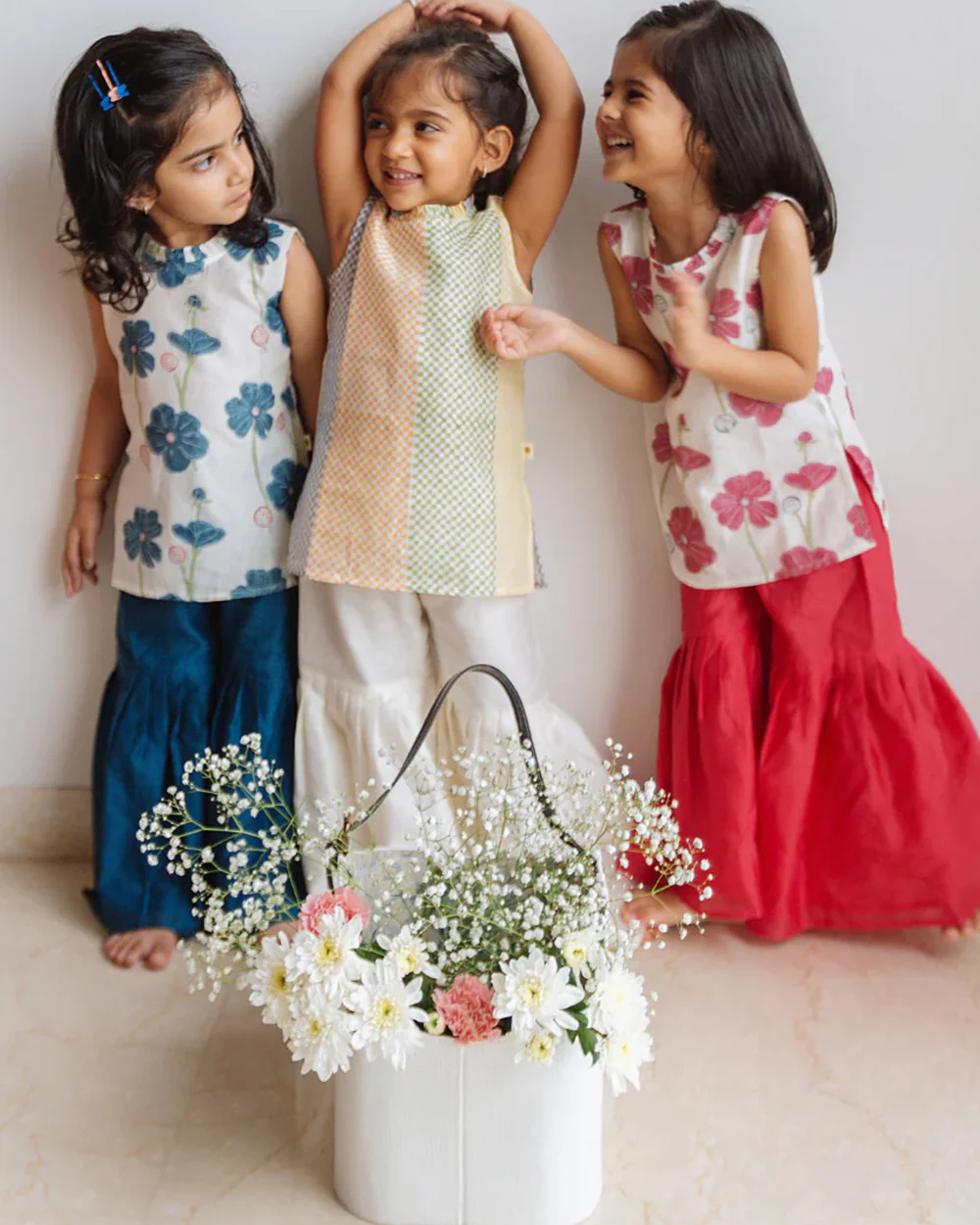 Dulaar Poppy Fields Ruby Kurta Set-Printed-Sleeveless-Chanderi-For Infants - Image 5