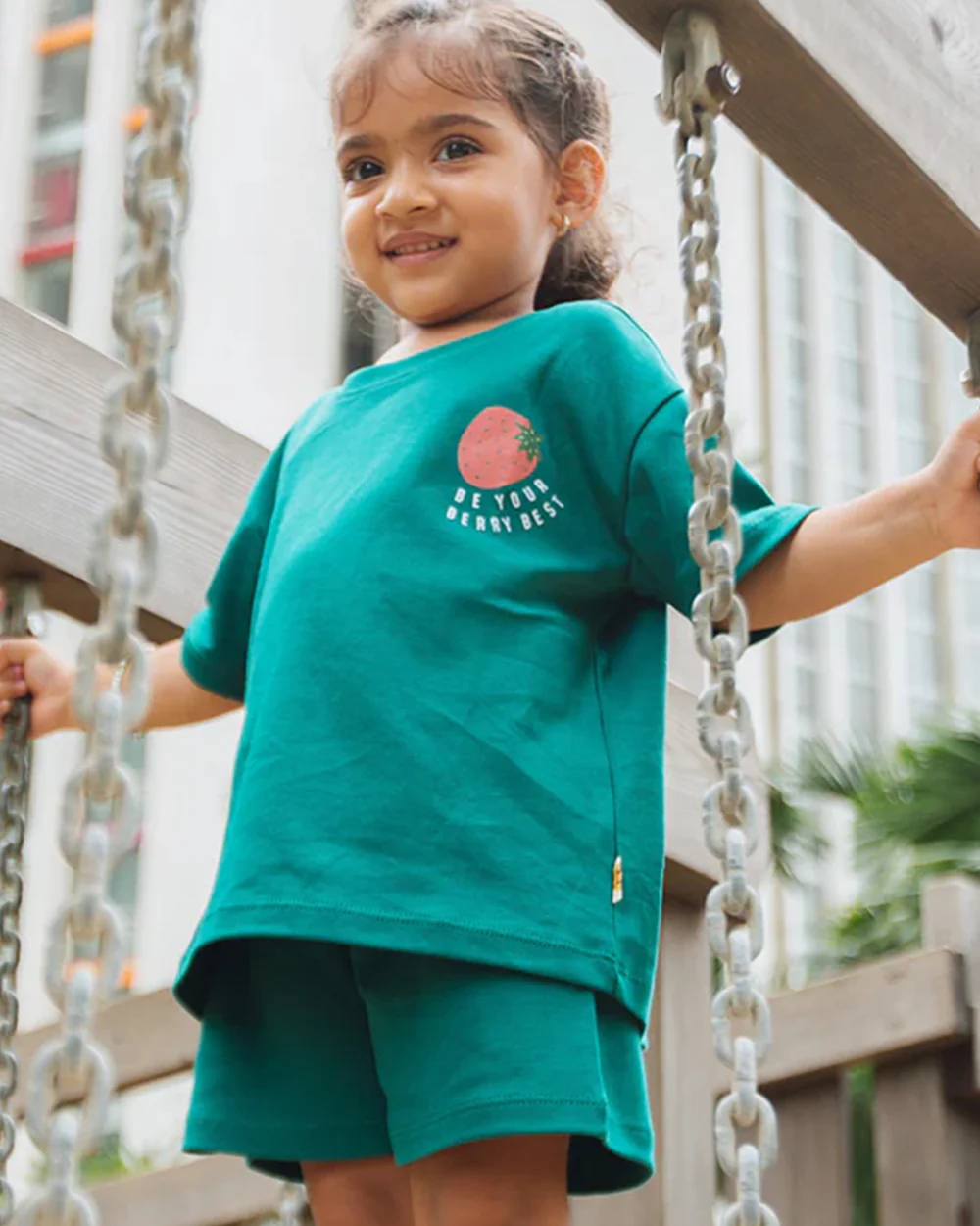 Dulaar Teal T-shirts & Shorts Set-Be Your Berry Best-Organic Cotton-For Infants - Image 3